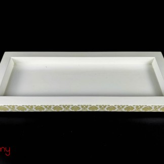 White rectangular lacquer tray with pattern/big size 31*22*H3cm